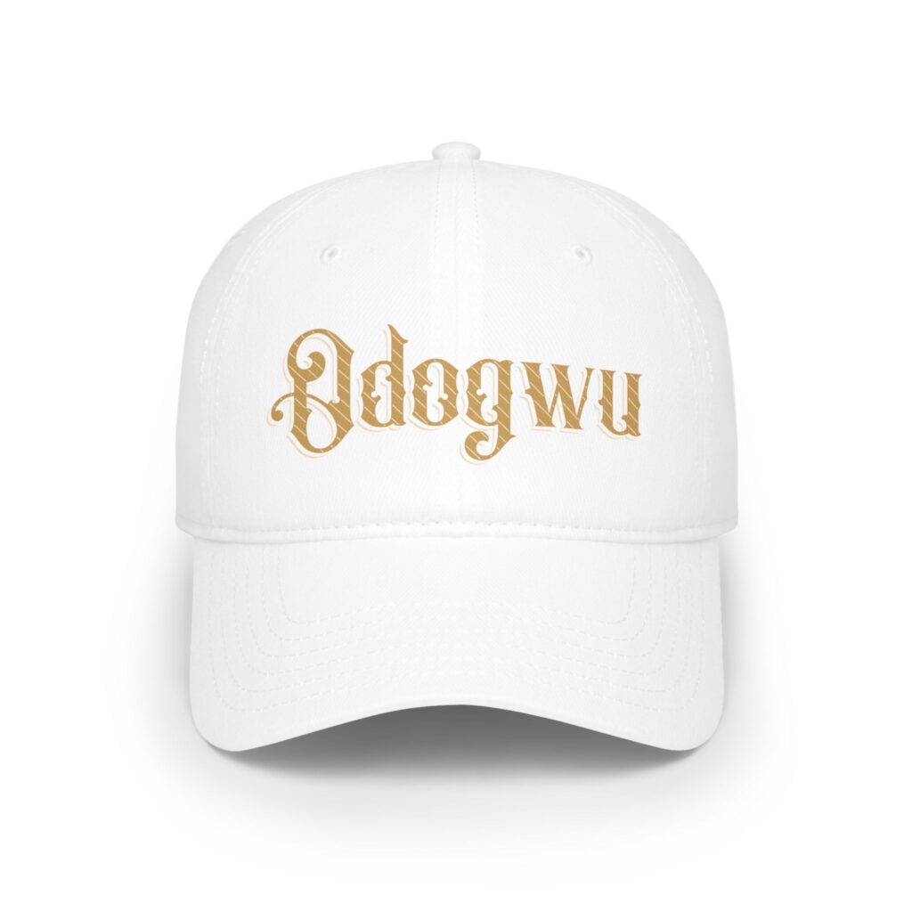 a white hat with gold text