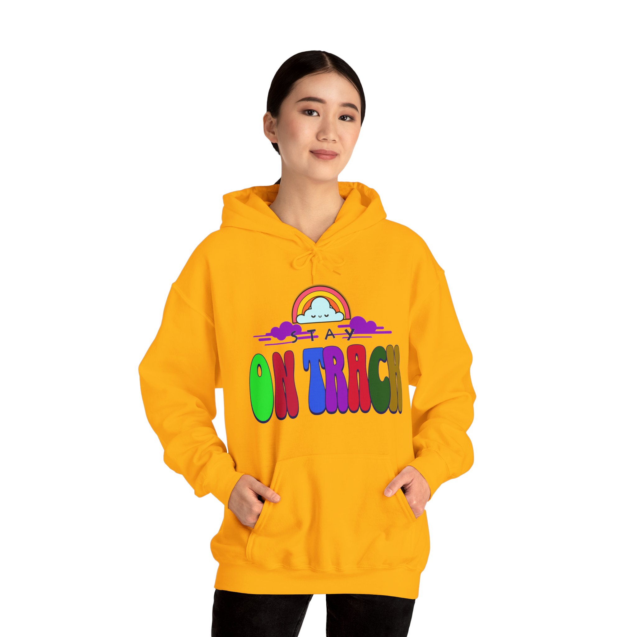Stay on Track: Rainbow Cloud Motivational Hoodie